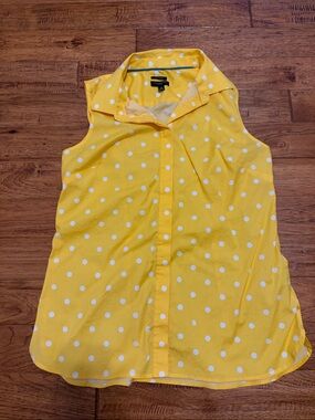 Talbots Sleeveless Yellow Polka Dot Blouse - Classic Collared Women's Top